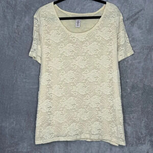 Covington 20 22W 2X Shirt Top Yellow Floral Lave Round Neck Short Sleeve Stretch